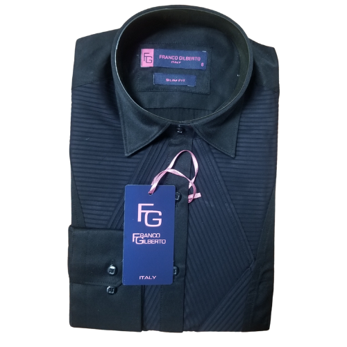 Franco Gilberto Luxury Tailored Long Sleeve Shirt Pleat Black