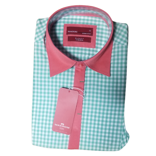 Makron Luxury Tailored Long Sleeve Shirt Green/Pink Check