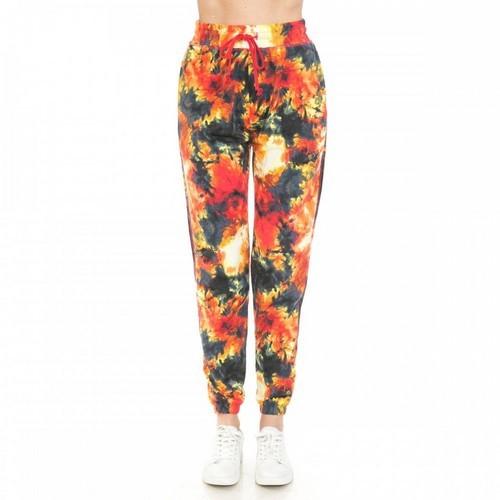 72970-1 Tie Dye Print French Terry Elastic-Cuffed Jogger Multi Red/Grey