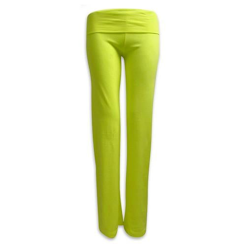 Fold-Over Waistband Yoga Pants Plain Plain Neon Yellow