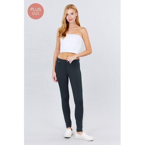 P6128XL-LOW Plus Size Low Rise Ponte Pants Charcoal