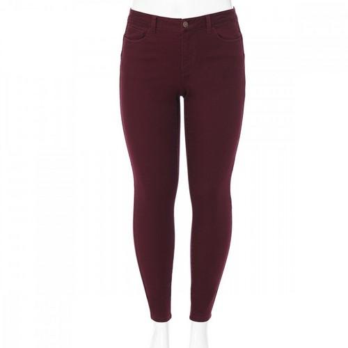 90168XL Plus Size Push-Up High-Rise Colored Twill Pants Burgundy