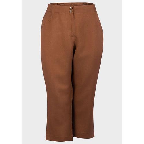 Plus Size Crop Linen Trousers Coffee