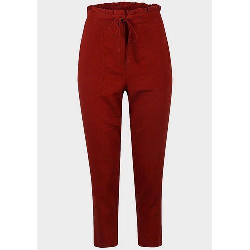 High Rise Crop Paperbag Linen Trousers Rust