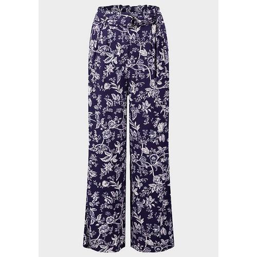 High Waist Floral Belted Culottes Navy