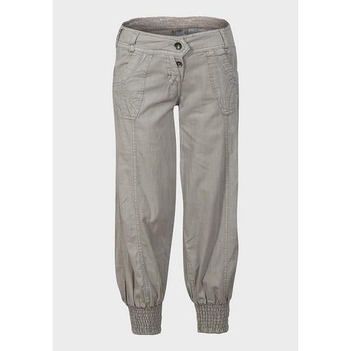 Linen Blend Shirred Cuffed Crop Trousers Grey