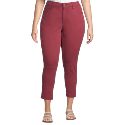 Wax Jean Plus Size Skinny Roll-Up Twill Color Jeans Burgundy