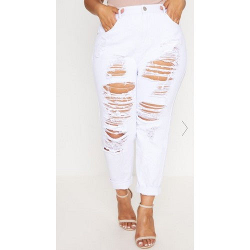 Passion Plus size Destructed Jeans White