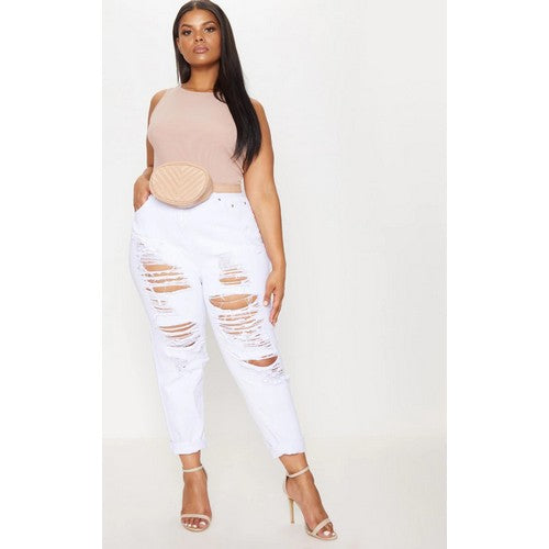 Passion Plus size Destructed Jeans White