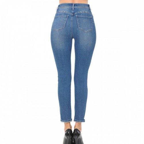 Wax Jean Turn-up Destructed Skinny Jeans Medium Denim