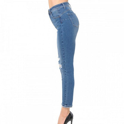 Wax Jean Turn-up Destructed Skinny Jeans Medium Denim