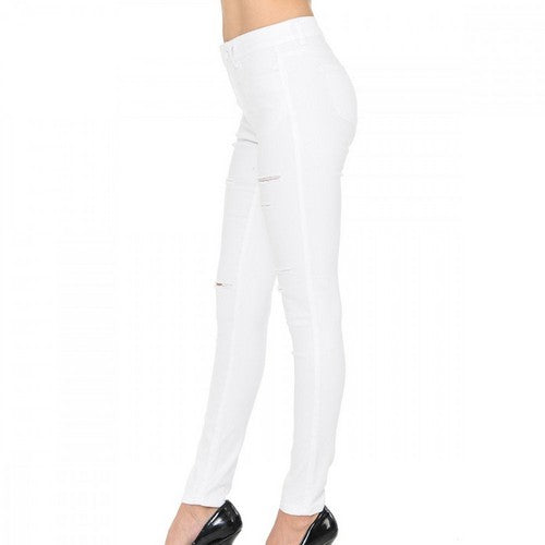 Wax Jean Slash Destructed Skinny Jeans White