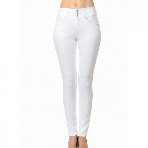 90400 Super Comfy 3 Button Skinny Jeans White