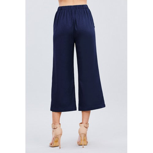 Wide Leg Linen Pants Navy