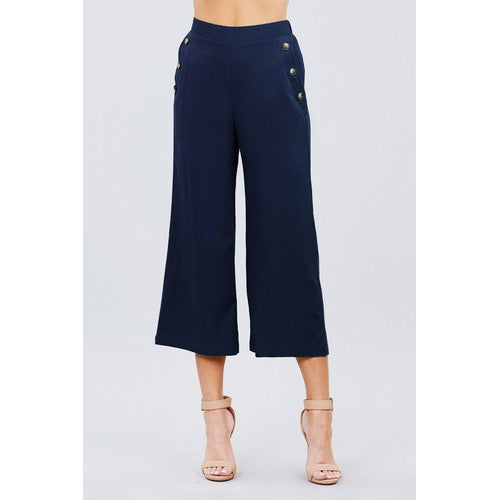 Wide Leg Linen Pants Navy