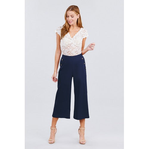 P11461 Wide Leg Linen Pants Navy