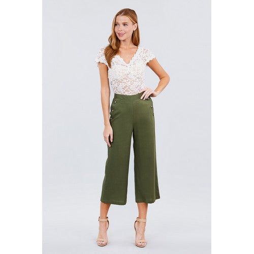 P11461 Wide Leg Linen Pants Olive