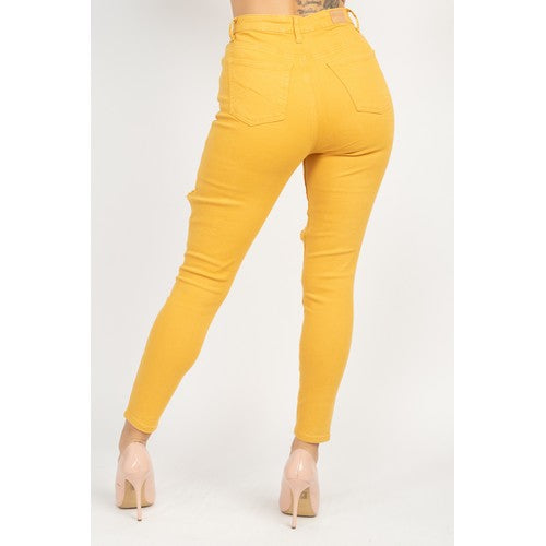 Destroyed Twill Skinny Jeans Mustard