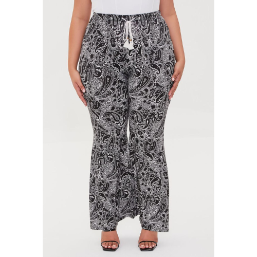 Plus Size Paisley Print Flare Pants Black