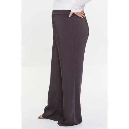 Plus Size Straight-Leg Satin Pants Black