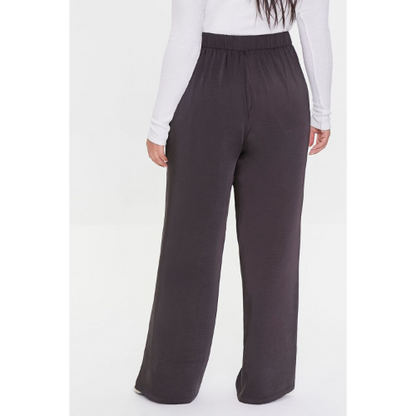 Plus Size Straight-Leg Satin Pants Black