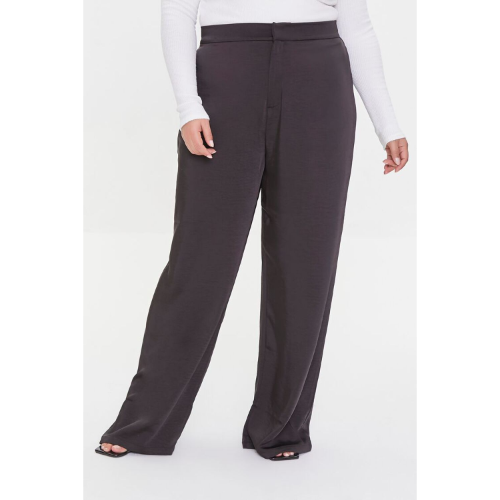 Plus Size Straight-Leg Satin Pants Black