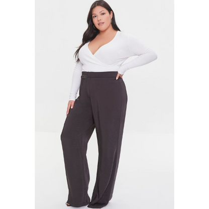 Plus Size Straight-Leg Satin Pants Black