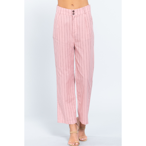 Stripe Linen Pants Rose Water/Brown
