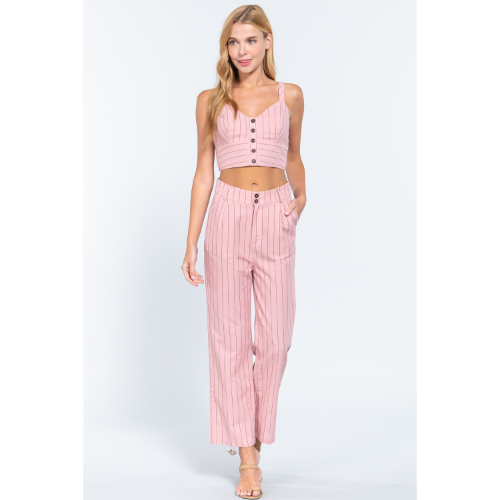 P11562 Stripe Linen Pants Rose Water/Brown