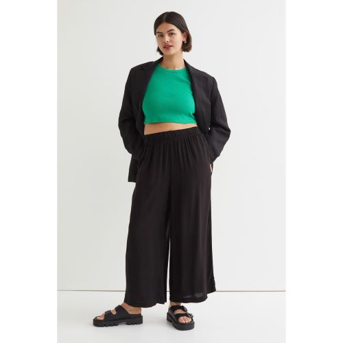 H&M Linen Slouch Wide Legs Pants Black