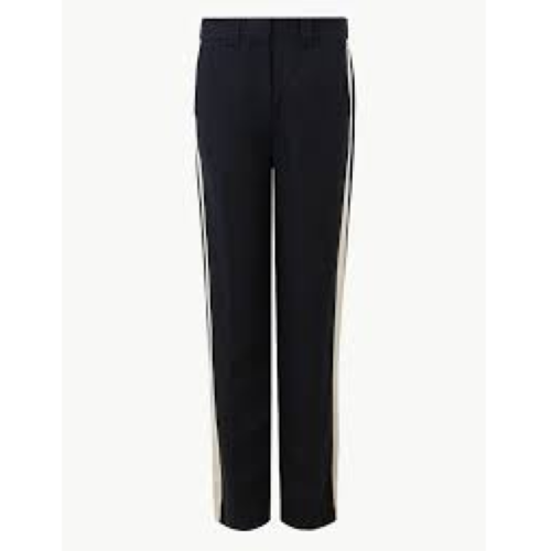 T595621 Marks & Spencer Freya Relaxed side Stripe Linen Pants Navy