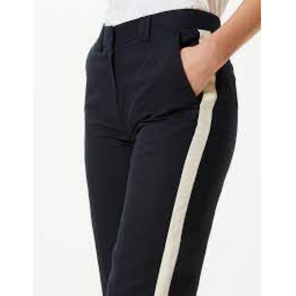 T595621 Marks & Spencer Freya Relaxed side Stripe Linen Pants Navy