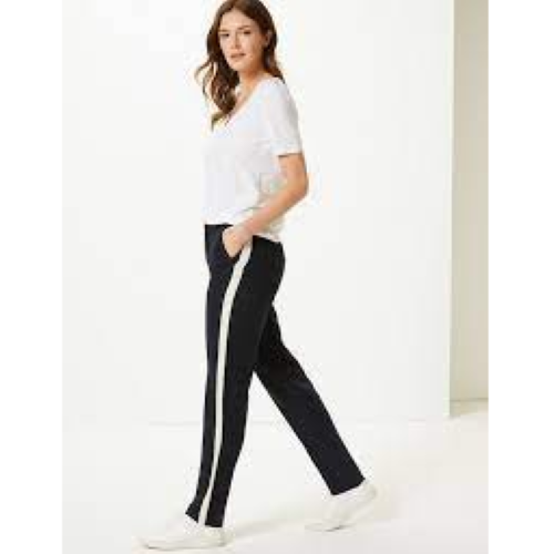 T595621 Marks & Spencer Freya Relaxed side Stripe Linen Pants Navy