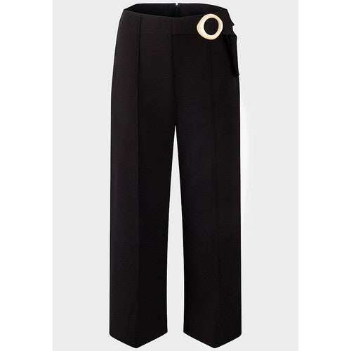 Warehouse Piping Buckle Detail Wide Leg Trousers Black