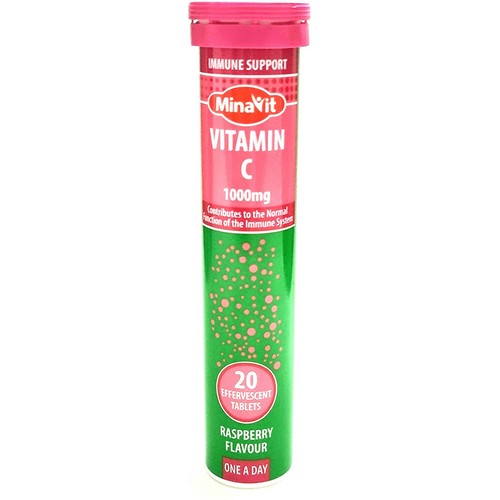 Minavit Effervescent Vitamin C Raspberry Flavour 1000mg 20s (exp. 09/2023)