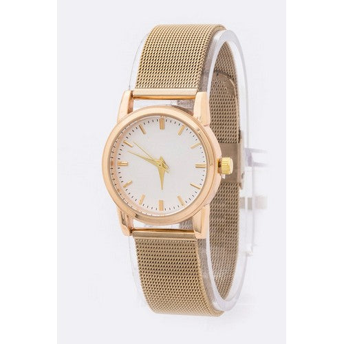 Mesh Band Gold Metal Watch White Face
