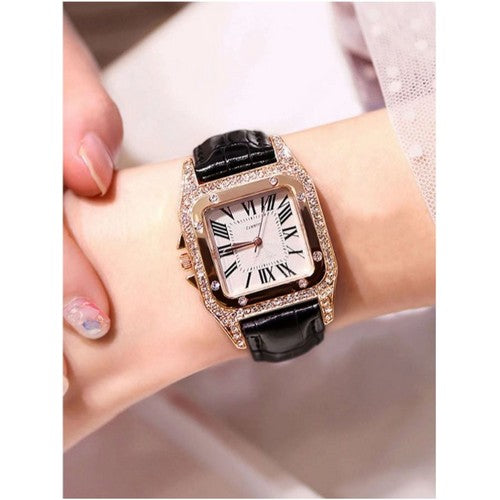 Diamond & Bracelet Cartier Rose Gold Watch Black
