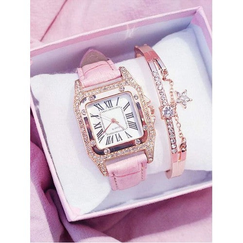 Diamond Rose Gold Cartier Watch & Bracelet Pink