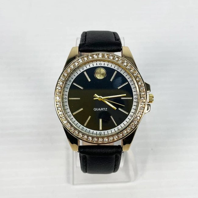 4186 Gold Bezel Diamond Watch Black