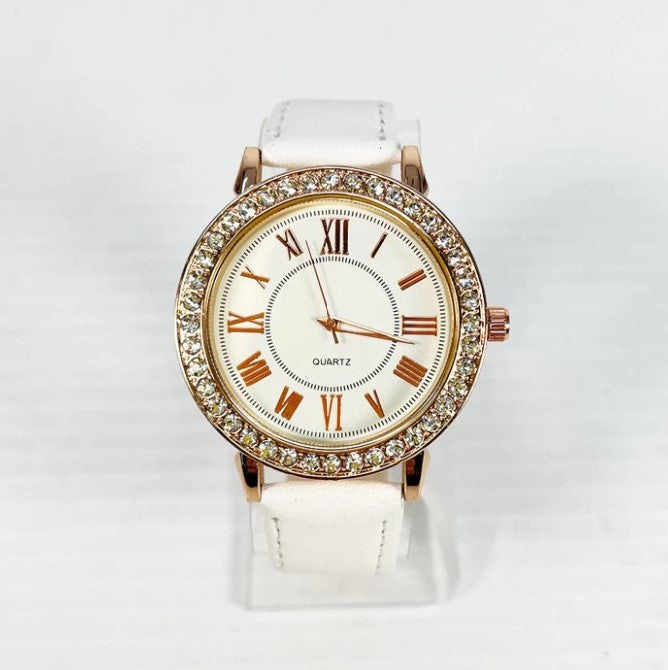 3089 Gold Bezel Diamond Watch White