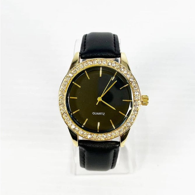 4348 Gold Bezel Diamond Watch Black