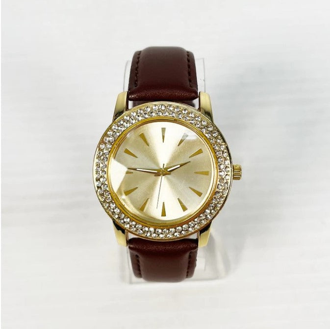 3538 Gold Bezel Diamond Watch Brown