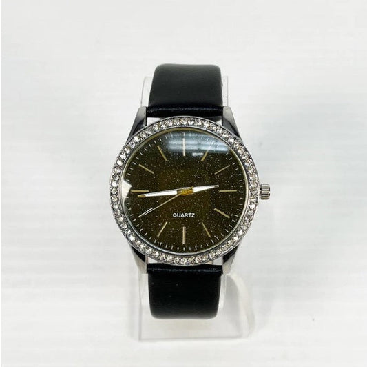 2561 Silver Bezel Diamond Watch Black