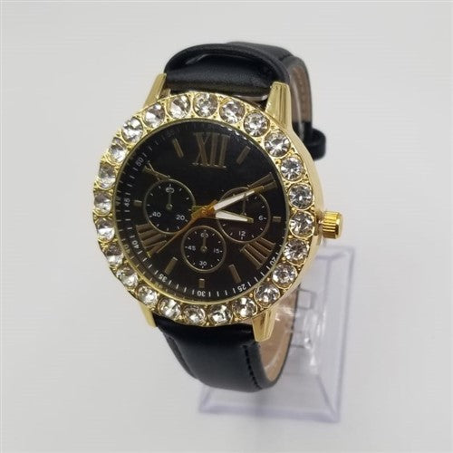 4458 Big Diamond Watch Black