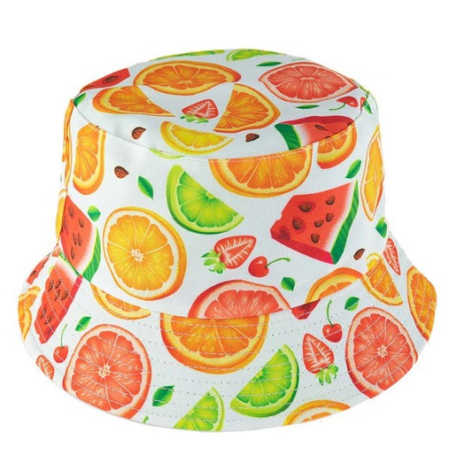Reversible Fruit Print Bucket Hat White
