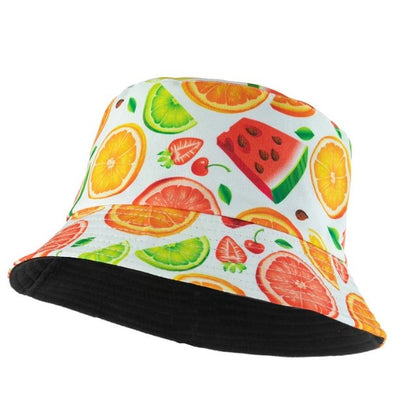 Reversible Fruit Print Bucket Hat White