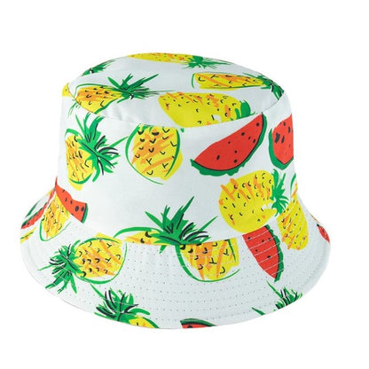 Reversible Pineapple Print Bucket Hat White