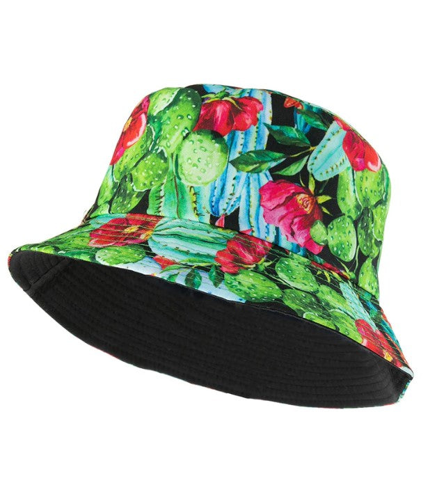 Reversible Cactus Print Bucket Hat Black