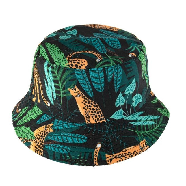 Reversible Jungle Cat Print Bucket Hat Black