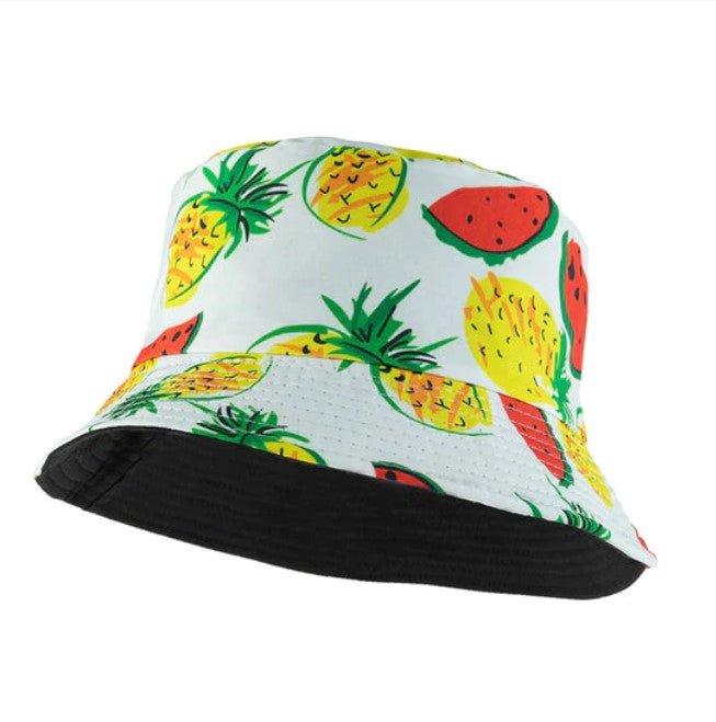 Reversible Pineapple Print Bucket Hat White